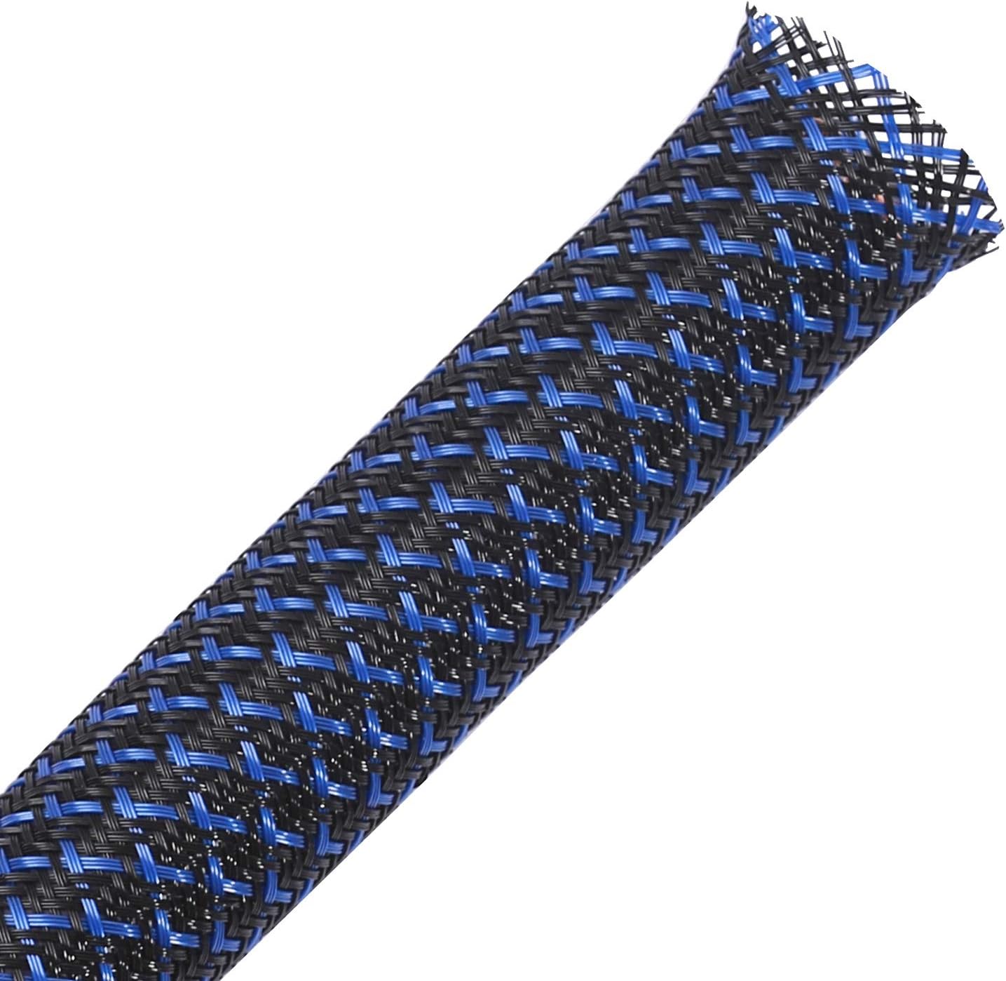 Alex Tech 100ft - 1 inch PET Expandable Braided Sleeving – BlackBlue – Braided Cable Sleeve