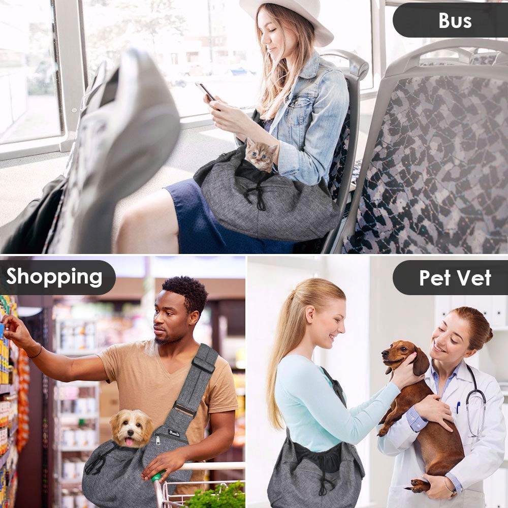 Nasjac Pet Sling Carrier, Dog Papoose Hand Free Cat Carry Bag con Correa de Hombro Acolchada Ajustable con Soporte Inferior Bolsa de Apertura con Cremallera Frontal Bolsillo