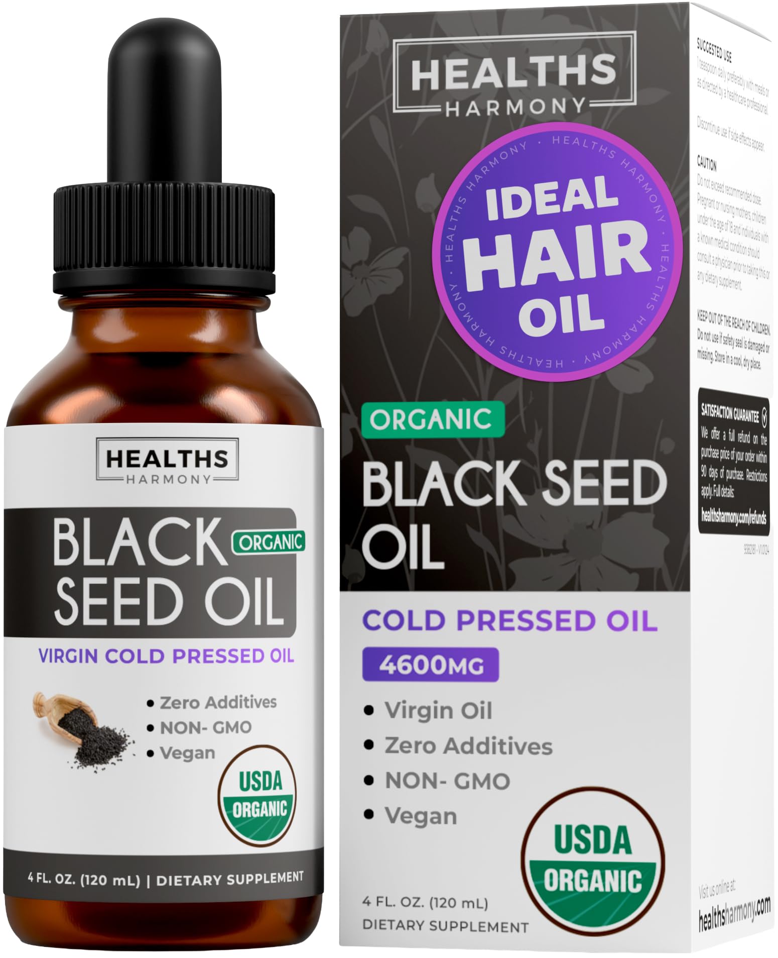 USDA Organic Black Seed Oil Liquid (4 fl oz) Premium Cold-Pressed Nigella Sativa Producing Pure Black Cumin Seed Oil - Antioxidant Supplement - Vegan, Gluten-Free, & Non-GMO (No Pills or Capsules)