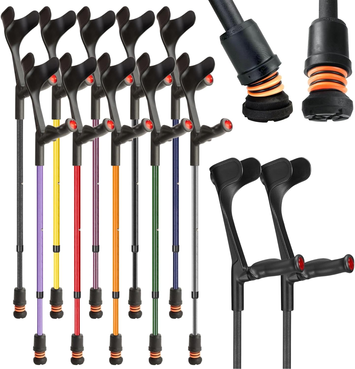 Flexyfoot Shock Absorbing Comfy Grip Adjustable Crutches – Improve Safety, Improve Comfort, Reduce Shocks & Jarring – Black – Pair
