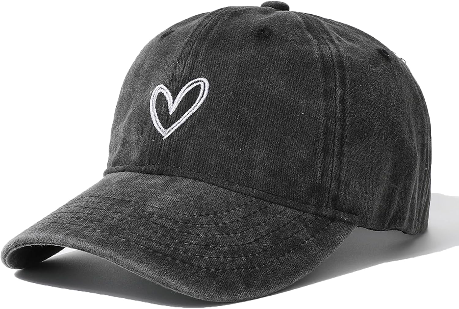 Vintage Heart Embroidered Washed Baseball Cap for Women Cute Cotton Low Profile Adjustable Dad Hat - Image 2
