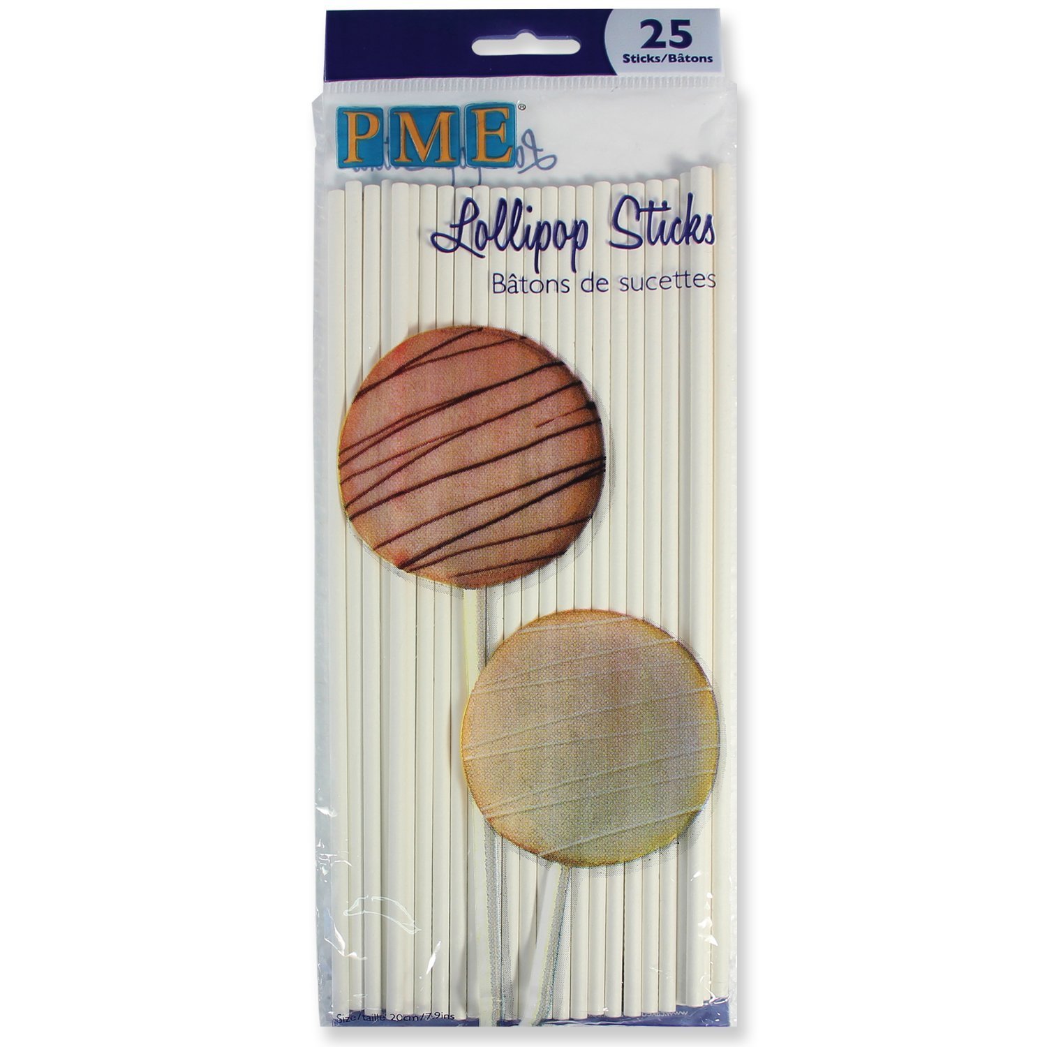 PME LS173 Lollipop Sticks 20 cm (7.9 in), 25-Pack, White