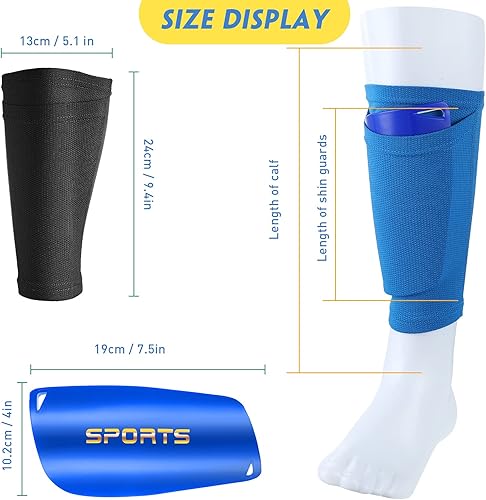 Miniatura 2 de 2 pares de espinilleras de fútbol con mangas de protección para espinilleras para adultos y jóvenes, para niños y niñas, juegos de fútbol,