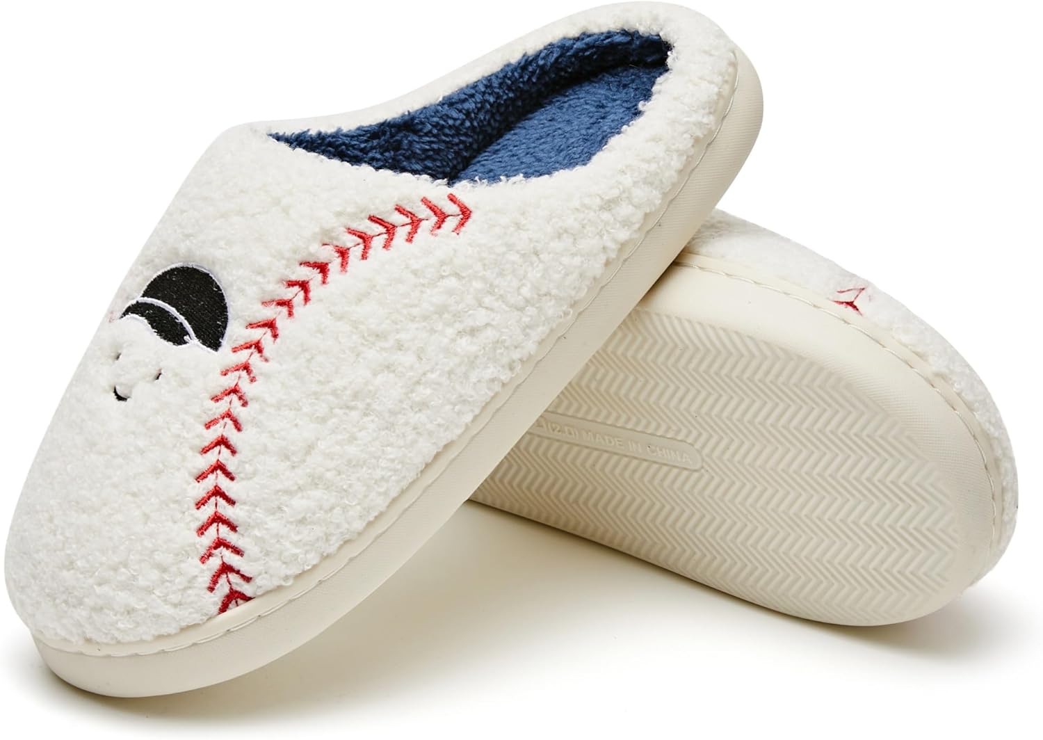 Fuzzy Plush Baseball Slippers Soft Memory Foam Indoor Outdoor Warm Cozy Non Slip Fleece Lined Slip On Home Bedroom Comfy Cartoon Embroidered Sports Theme Cozy Gift Cute Design House Footwear - Image 3