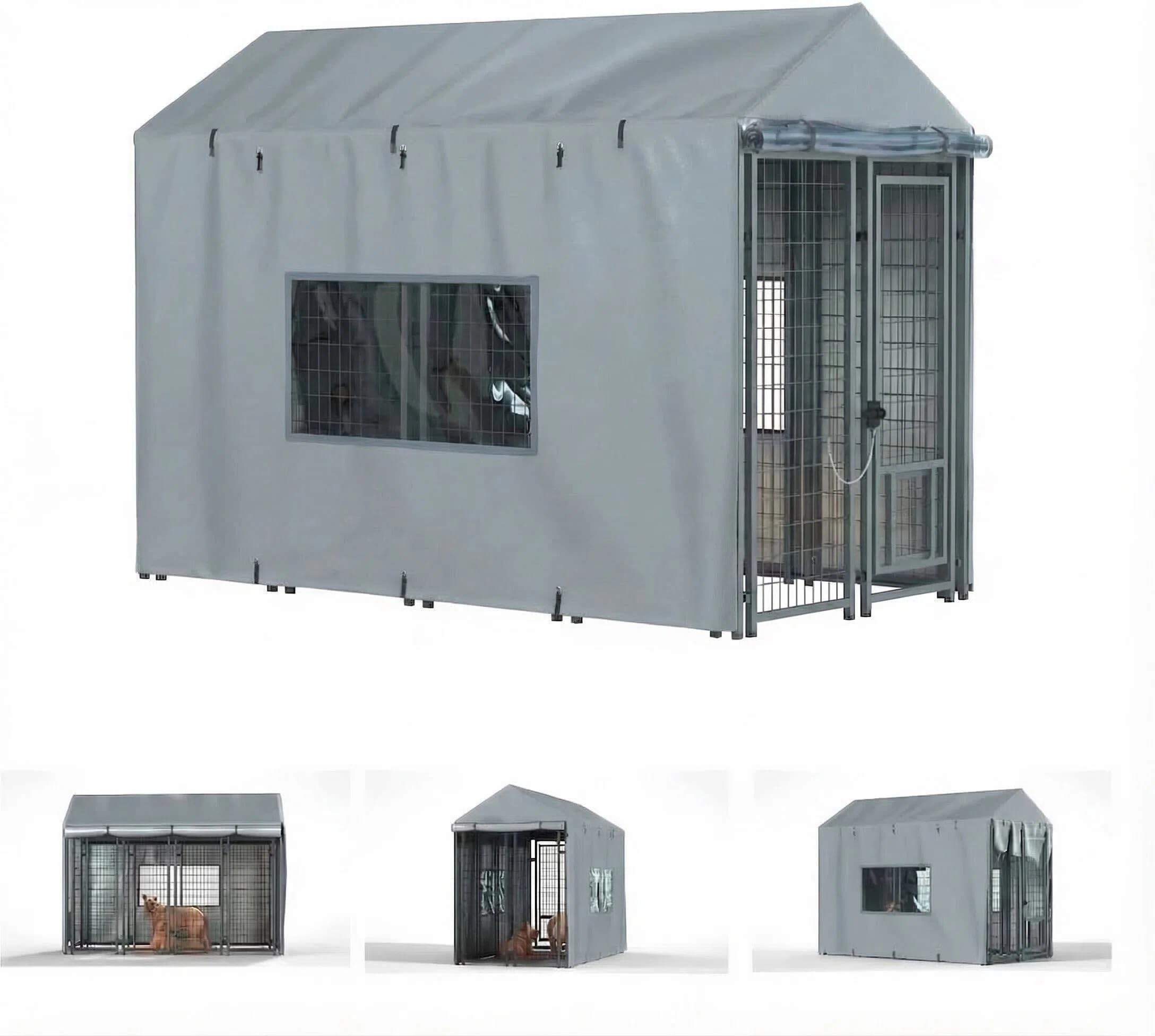 Outdoor Dog Kennel Cover, 8.1'Dx4.1'Wx6'H, Full Coverage Gray
