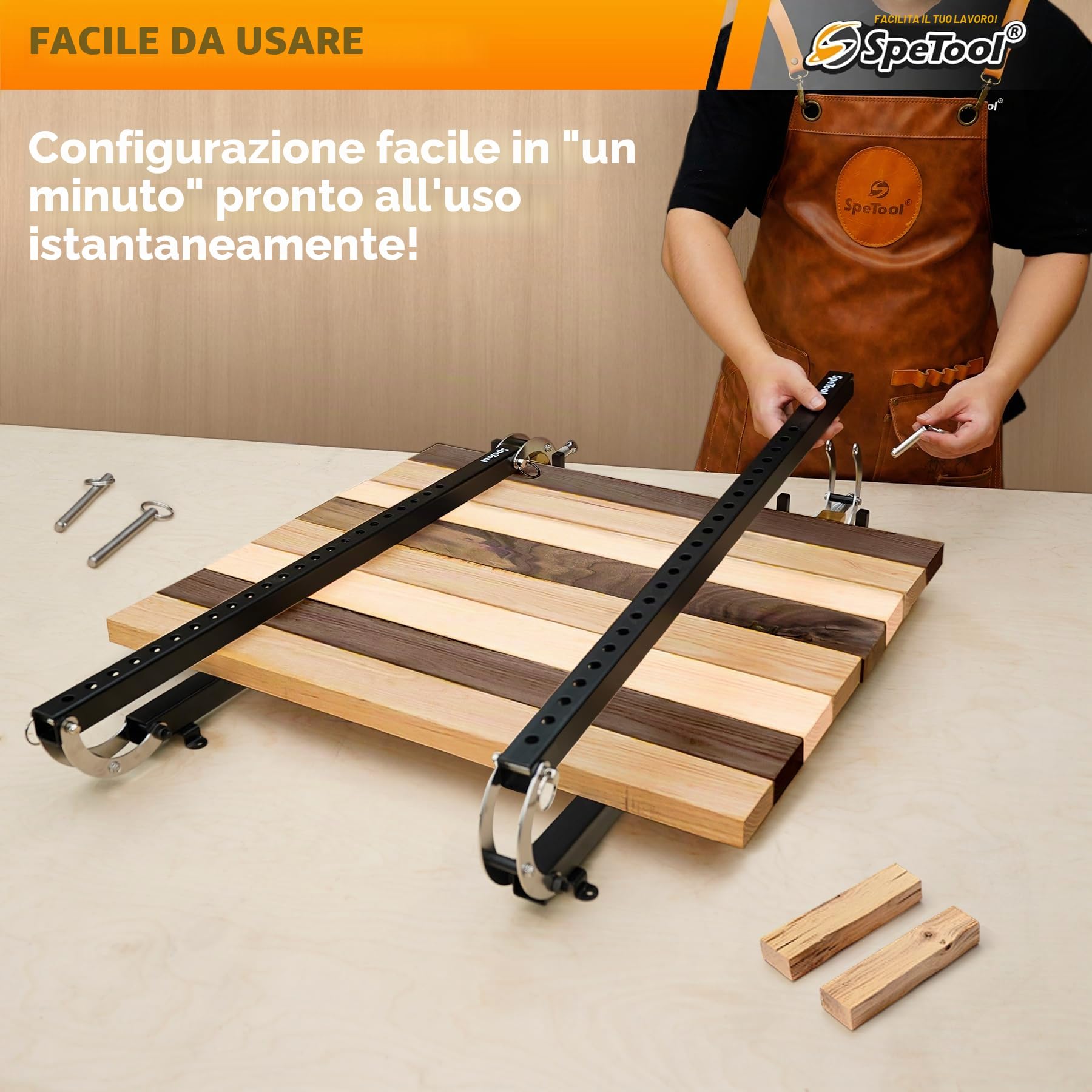 SpeTool Morsetto per pannello da 61 cm, confezione da 2, morsetti paralleli in acciaio a pressione a 4 vie per armadietti, tavoli, lavorazione del legno, accoppiatori a parallelogramma regolabili