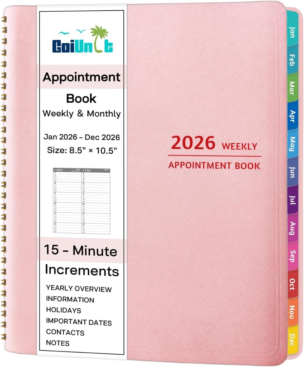 2026 Appointment Book - January - December 2026, Appointment Planner with Weekly ＆ Monthly Spread, 8.5'' x 10.5'', Large, 15 Minute Increments, 2026 Daily Planner with Pockets, Tabs, Soft Cover