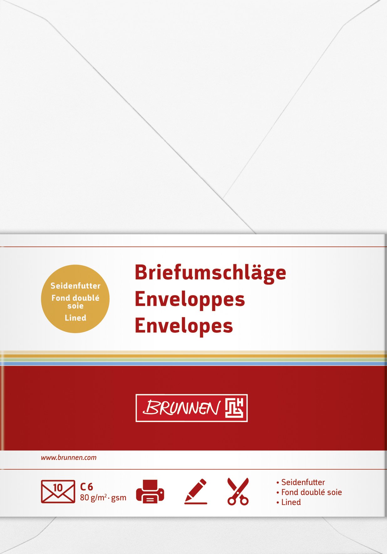 Brunnen Briefumschläge Universalpapier C6, Mittelrot – 10 Stück Mit Seidenfutter, Für Drucker & Handbeschriftung