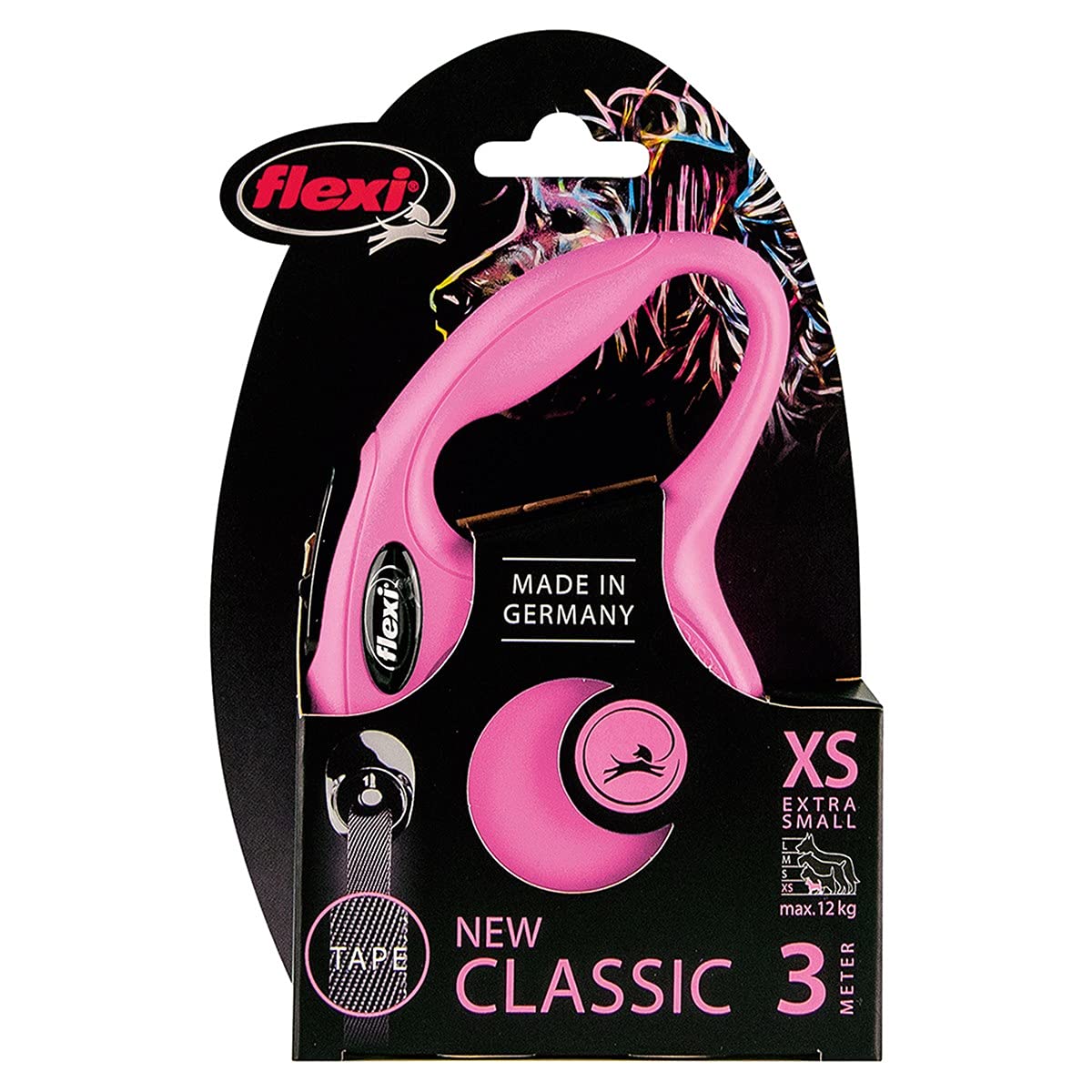 flexiNew Classic Tape Pink Extra Small 3m Retractable Dog Leash/Lead for dogs up to 12kg/26lbs