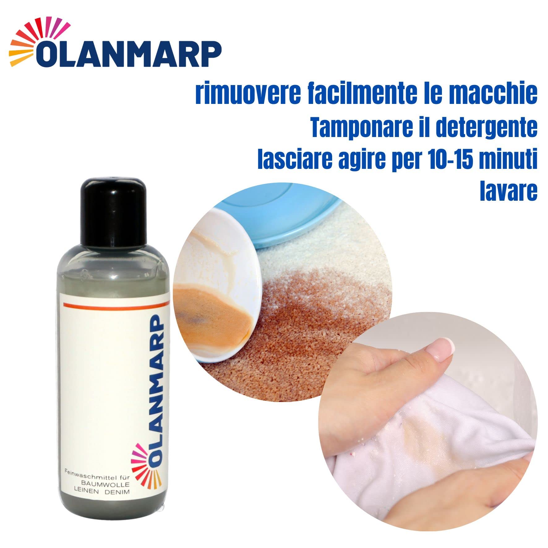 Detersivo per cotone e lino Olanmarp concentrato – detersivo delicato liquido per bucato a mano e in lavatrice – speciale per fibre naturali e abbigliamento sensibile – ideale per viaggi (480 ml)