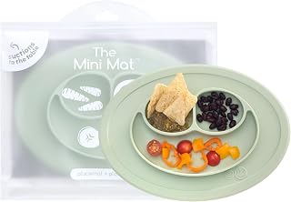 ezpz Mini Mat Sage Silicone Suction Placemat + Divided Plate for Babies 6-12+ Months - Baby-Led Weaning Highchair Essential