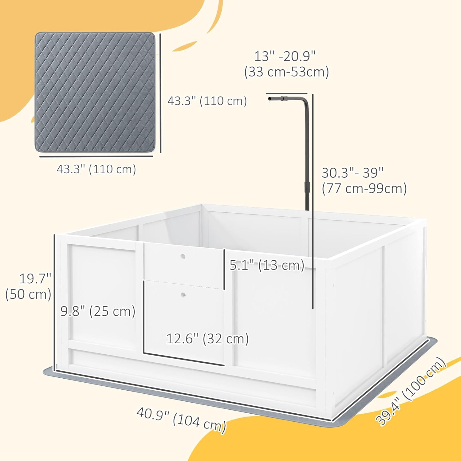 PawHut Whelping Box for Dogs with Retractable Light Stand, Waterproof Mat for Puppies with Pig Rail, Adjustable Height Door for Small, Medium & Large Breed Dogs, 41" x 39"