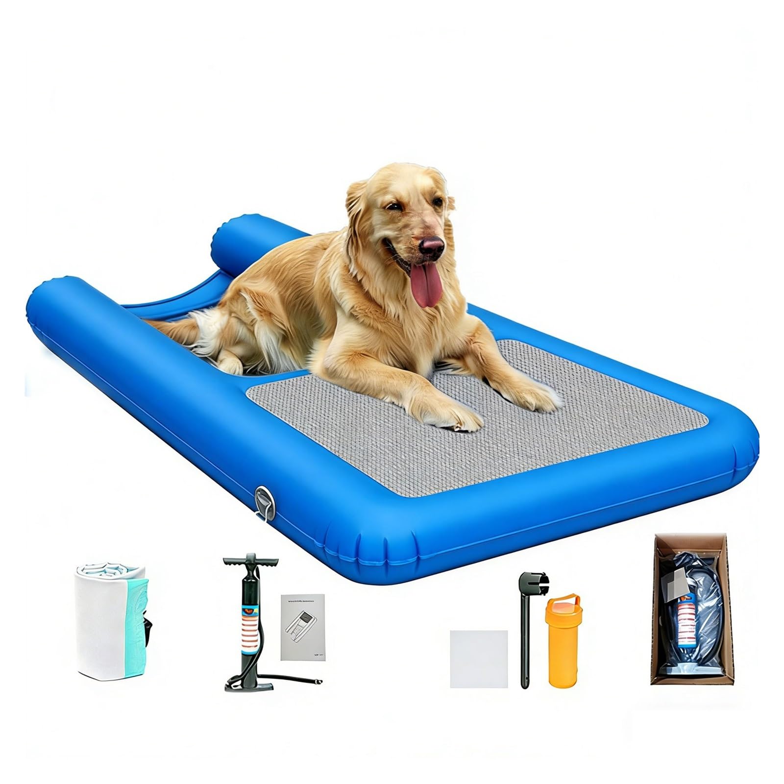 Plateforme flottante pour chien et chiot bleue pour piscine et lac
