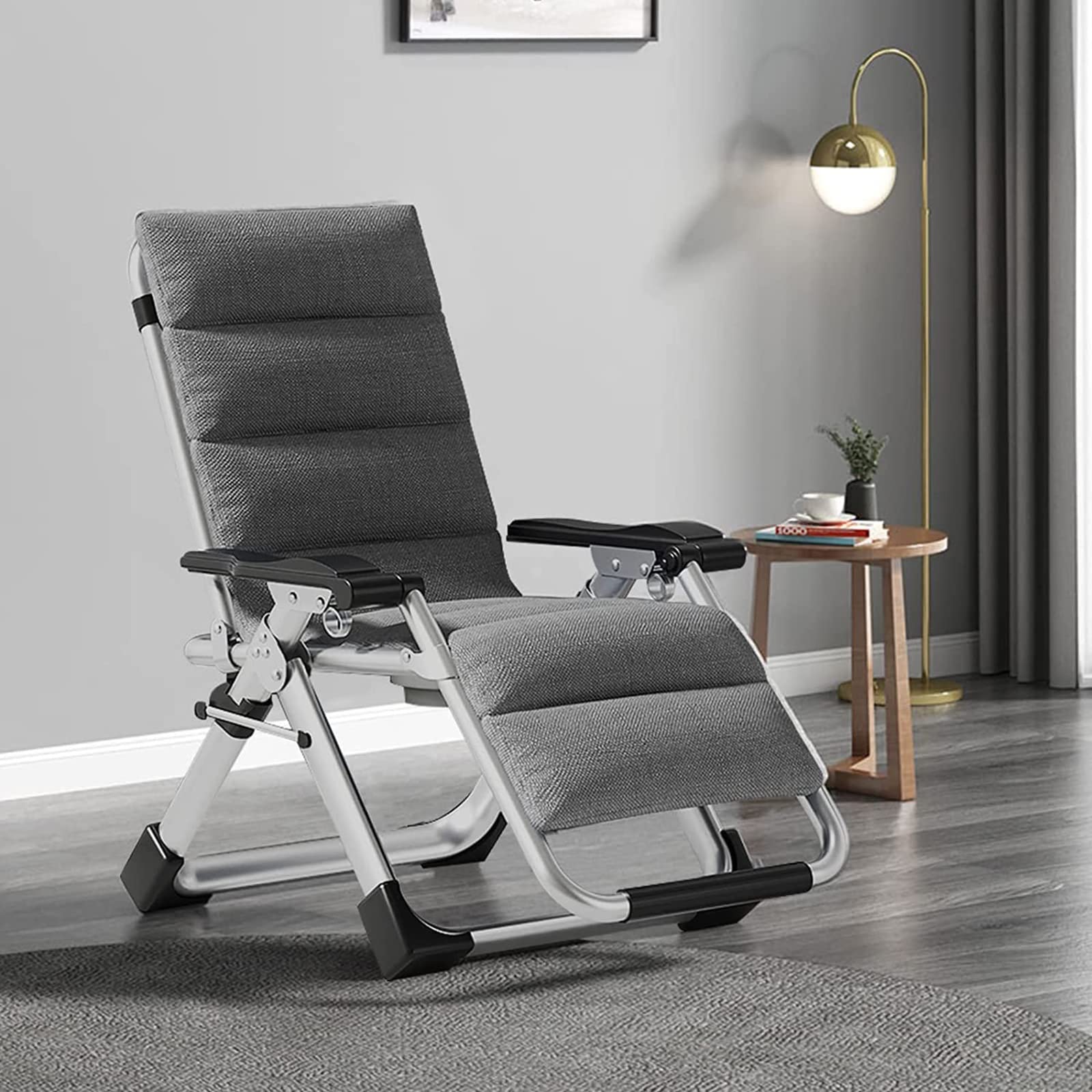 Tumbona Plegable, Silla Reclinable De Jardín, Silla Gravedad Cero con Soporte para Bebidas, Soporta hasta 180 Kg, Tumbona Jardin Exterior para Playa Piscina Hamaca Reposabebidas (Color : Linen Green