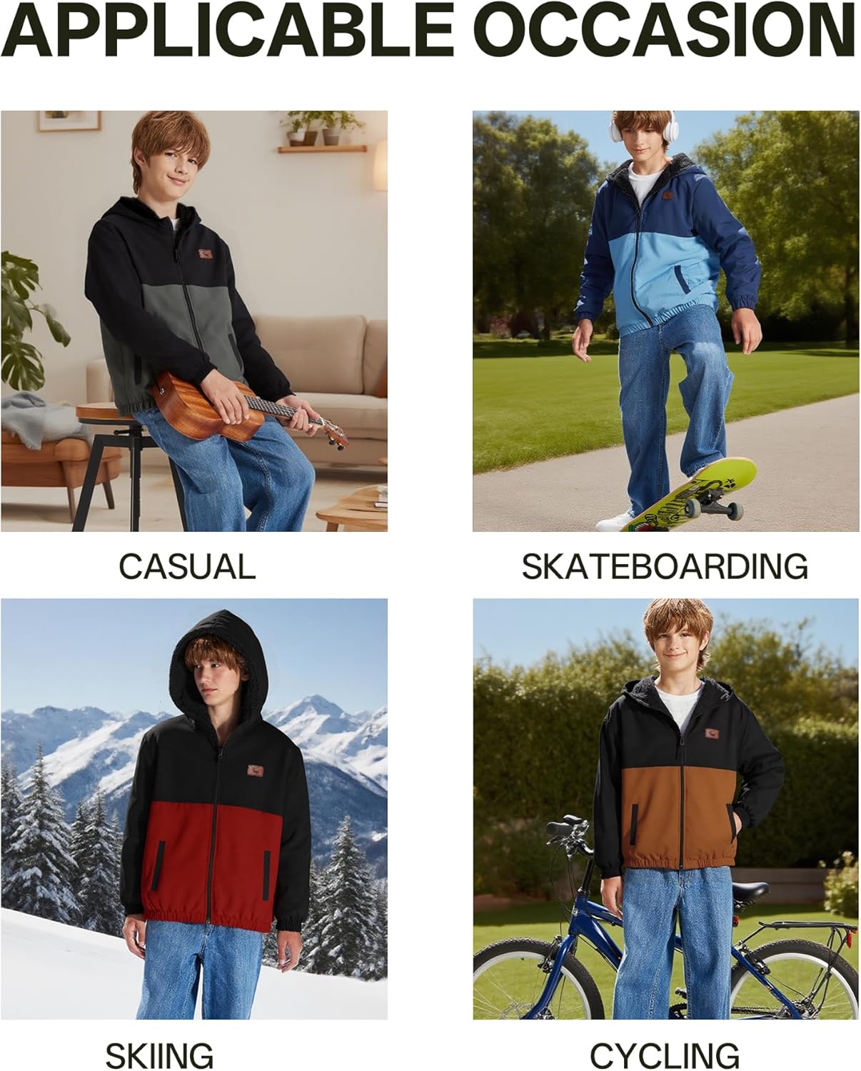 ZITY Boys Fleece Jacket Sherpa Lined Hoodie Zip Up Sweatshirt Warm Outerwear Winter Coat for Kids 6-15 Years - Image 6