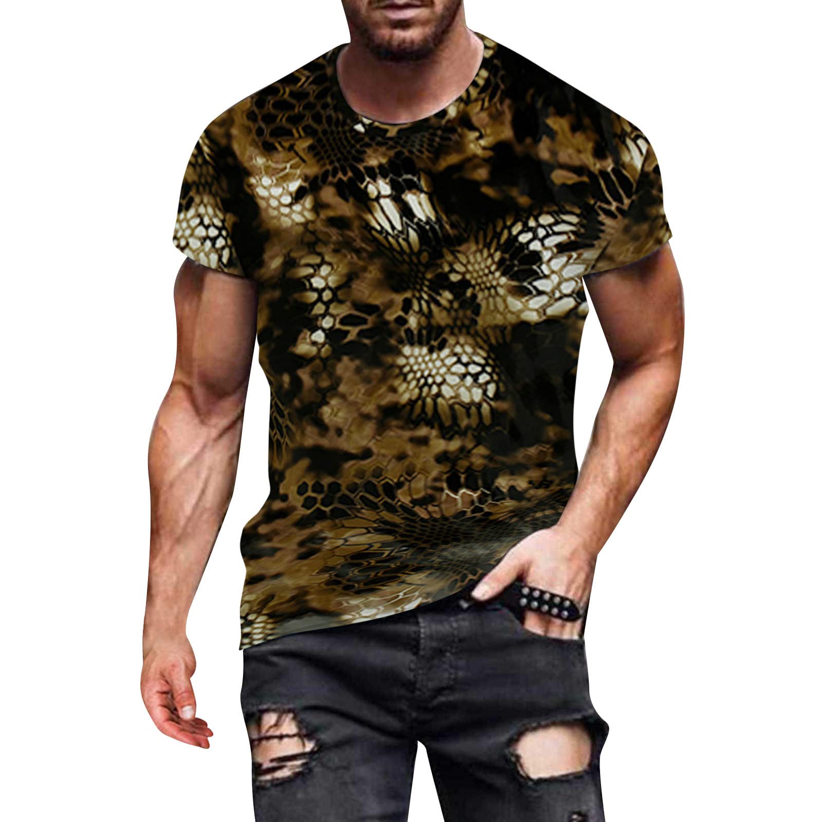 Koszulka męska z krótkim rękawem, na czas wolny, sportowa, 3D, zabawny nadruk, na lato, krój slim fit, luźna grafika, okrągły dekolt, dla mężczyzn, brąz, XXL