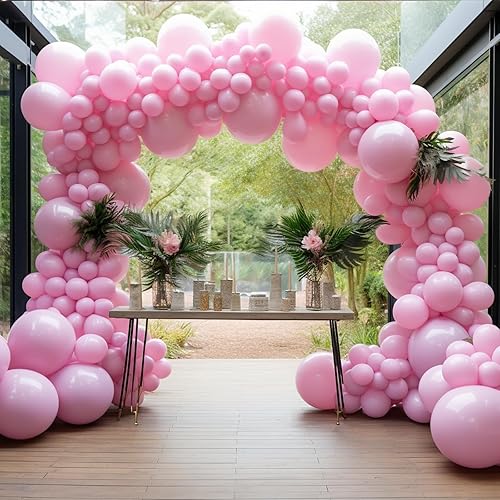 Miniatura 3 de ROYUYE 124 globos de látex color rosa de diferentes tamaños de 18, 12, 10, 5 pulgadas, kit de arco de guirnalda de globos para fiesta de cumpleaños,