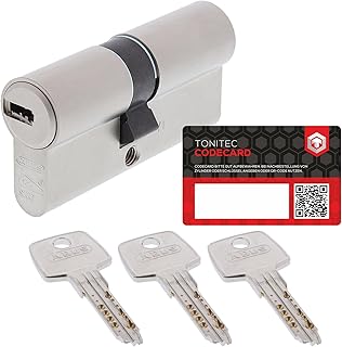 ToniTec Set aus ABUS Türschloss Zylinder EC550 mit 3 Schlüssel, Schließzylinder gleichschließend als Doppelzylinder, Zylinderschloss Größe 30/40 mm mit Codecard
