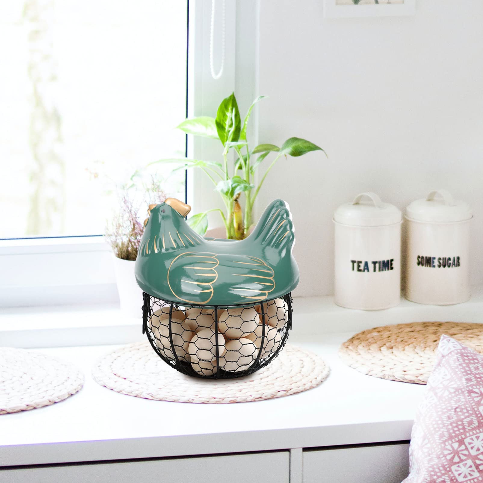 Porta Huevos Portátil de Cerámica E Hierro Tapa para Cocina | Gran Capacidad, Práctico y Resistente al Desgaste, para Objetos Pequeños y Jengibre en Casa