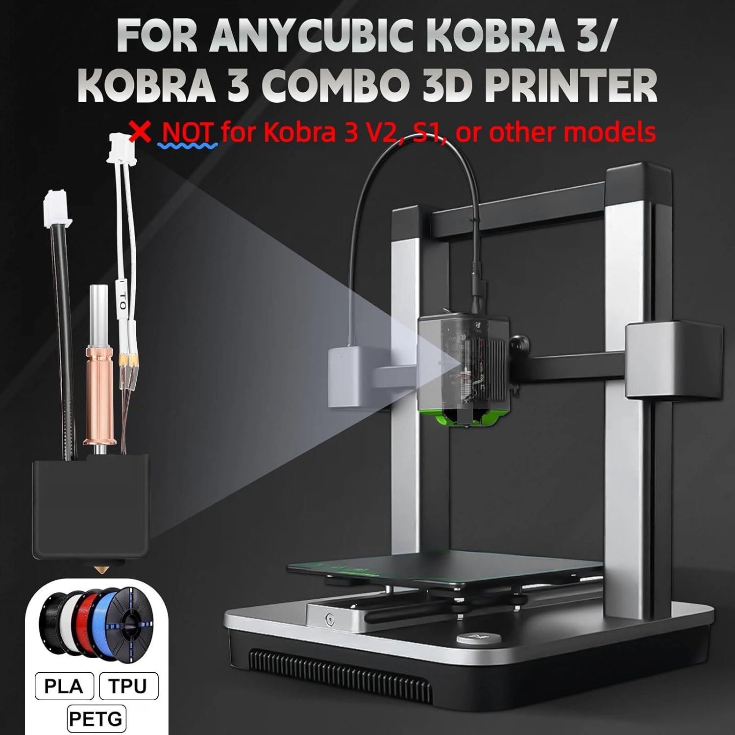 3PCS Hotend Kit for Kobra 3, Extruder Print Head Hot End Kit with 9 Brass Nozzle 0.2/0.4/0.6mm, 30 Cleaning Needles, 3 Silicone Cover and 6mm Wrench, Compatible with Anycubic Kobra 3/Kobra 3 Combo