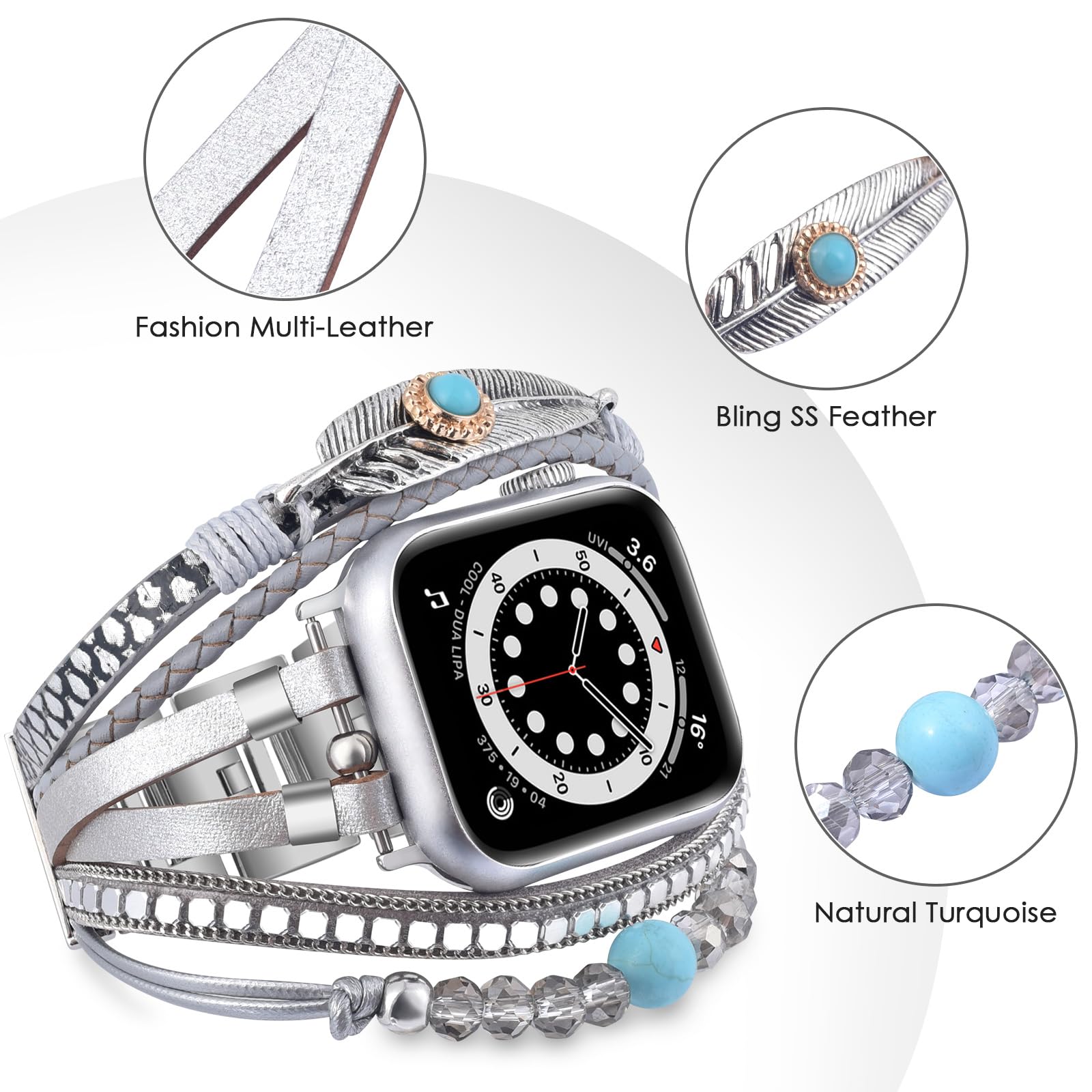 NEW Silver Beaded Boho Multilayer Apple Watch Band Handmade Boho Multilayer Wrap Bracelet for Apple Watch Band  main image 2