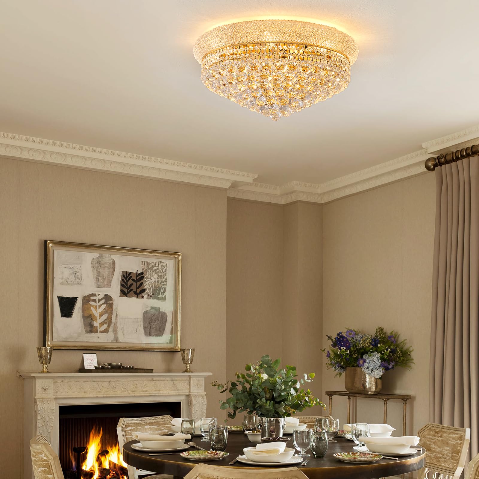 Cristal★ chandiry 12-Light Crystal Flush Mount Chandelier Ceiling