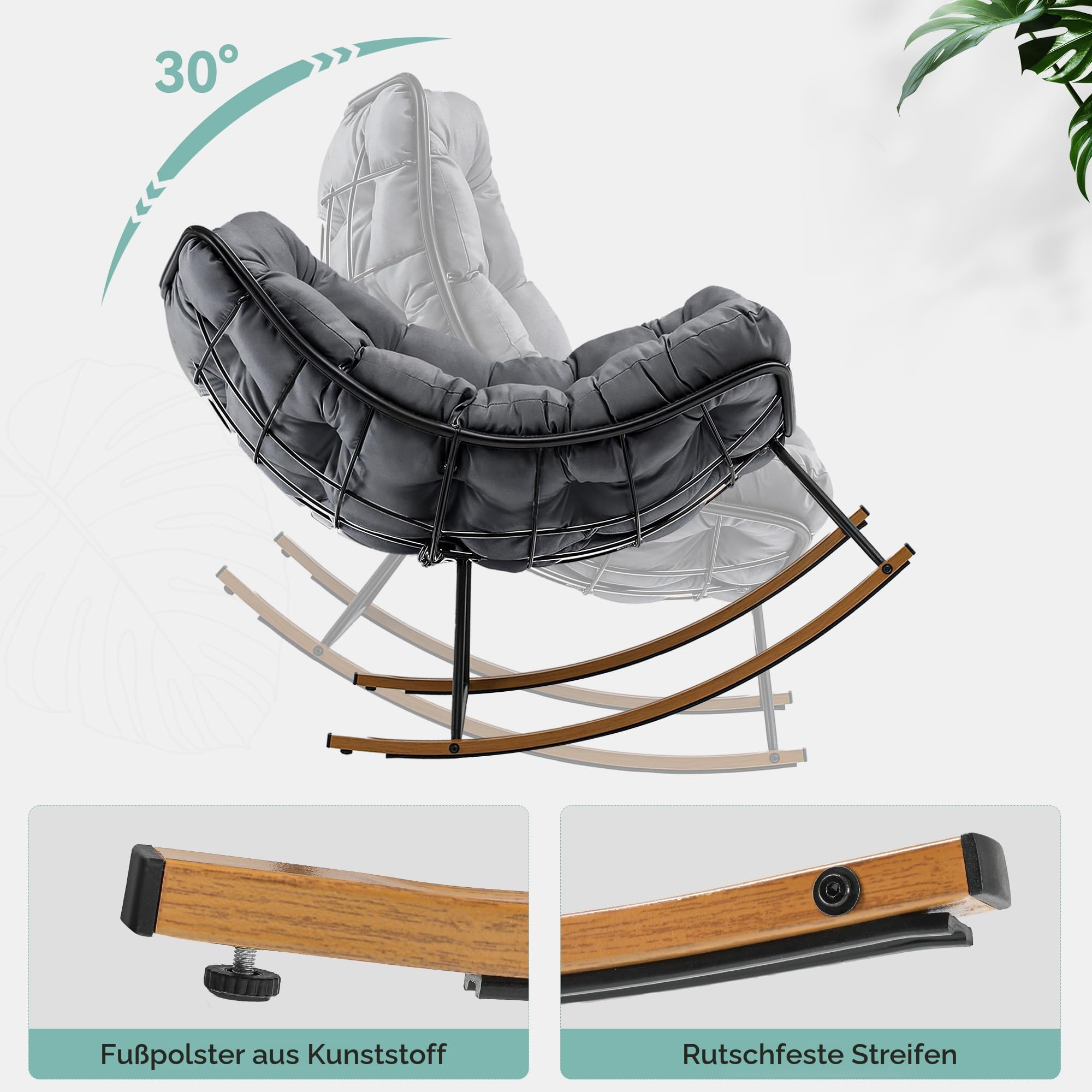 YITAHOME Übergroßer Schaukelstuhl, breite Schaukelliege mit extra dickem Sitzkissen, bequemer Loungesitz für den Innen- und Außenbereich, Wohnzimmer, Terrasse, Garten, Veranda (Grau)