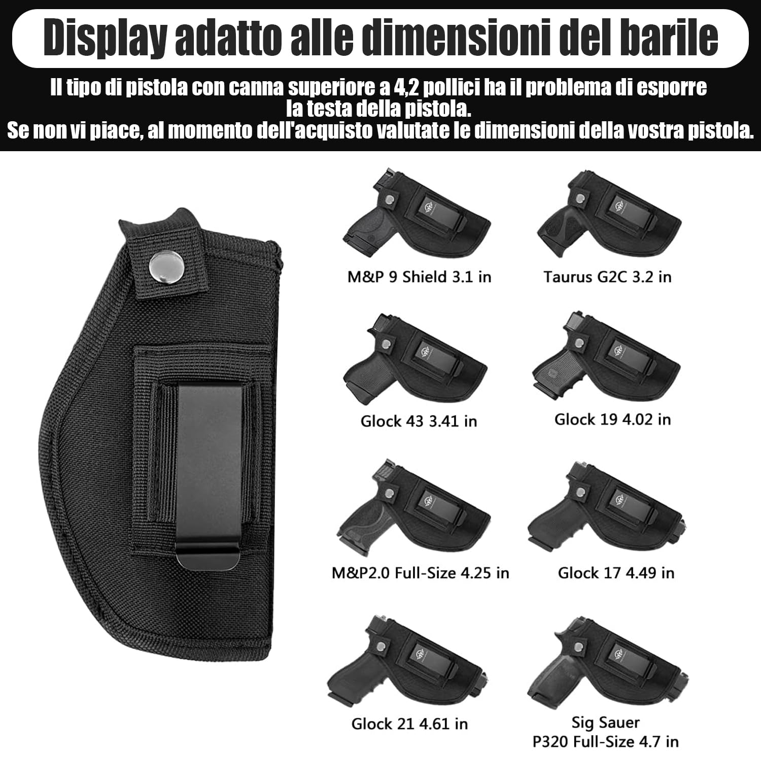 2 Pezzi Fondina per Pistola Nascosta, Pistola Interna o Esterna per Mano Sinistra e Destra, Pistole Tattiche Holster, Nylon Fondina da Trasporto Nascosta, Nero