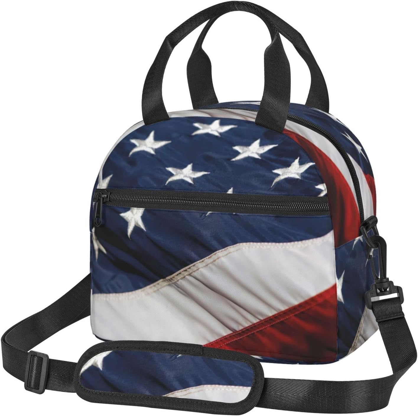 American Bald eagle flag Print Reusable Lunch Bag Insulated Lunch Boxes for Office Work Picnic Tote Bag Adjustable