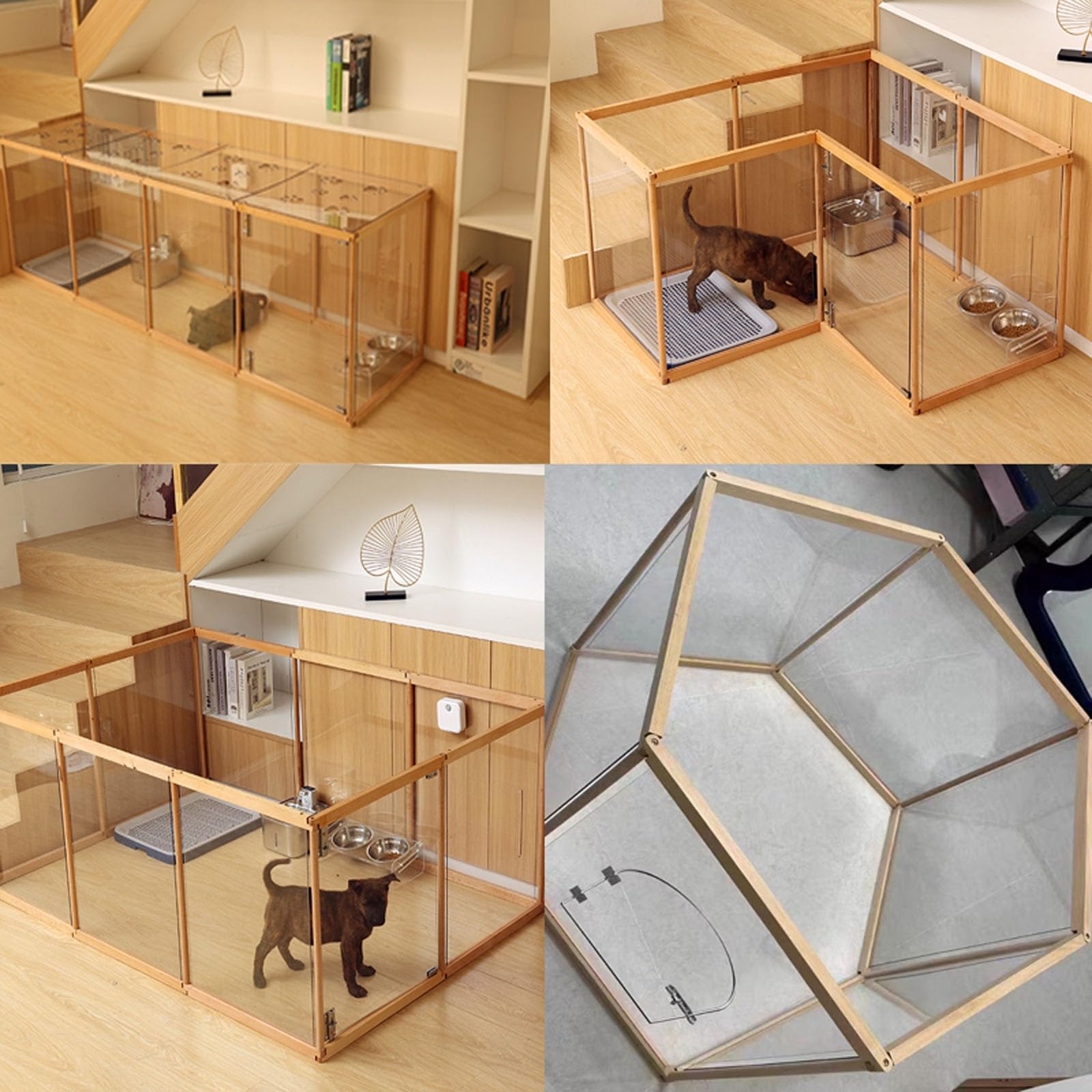 Parque para Perros de Interior Acrílico,Paneles con Puerta con Seguro, Corral Transparente para Cachorros，Caja de Parto y Jaula de Perrera，para Cachorros, Gatos, Conejos(No Door,4 Pieces)