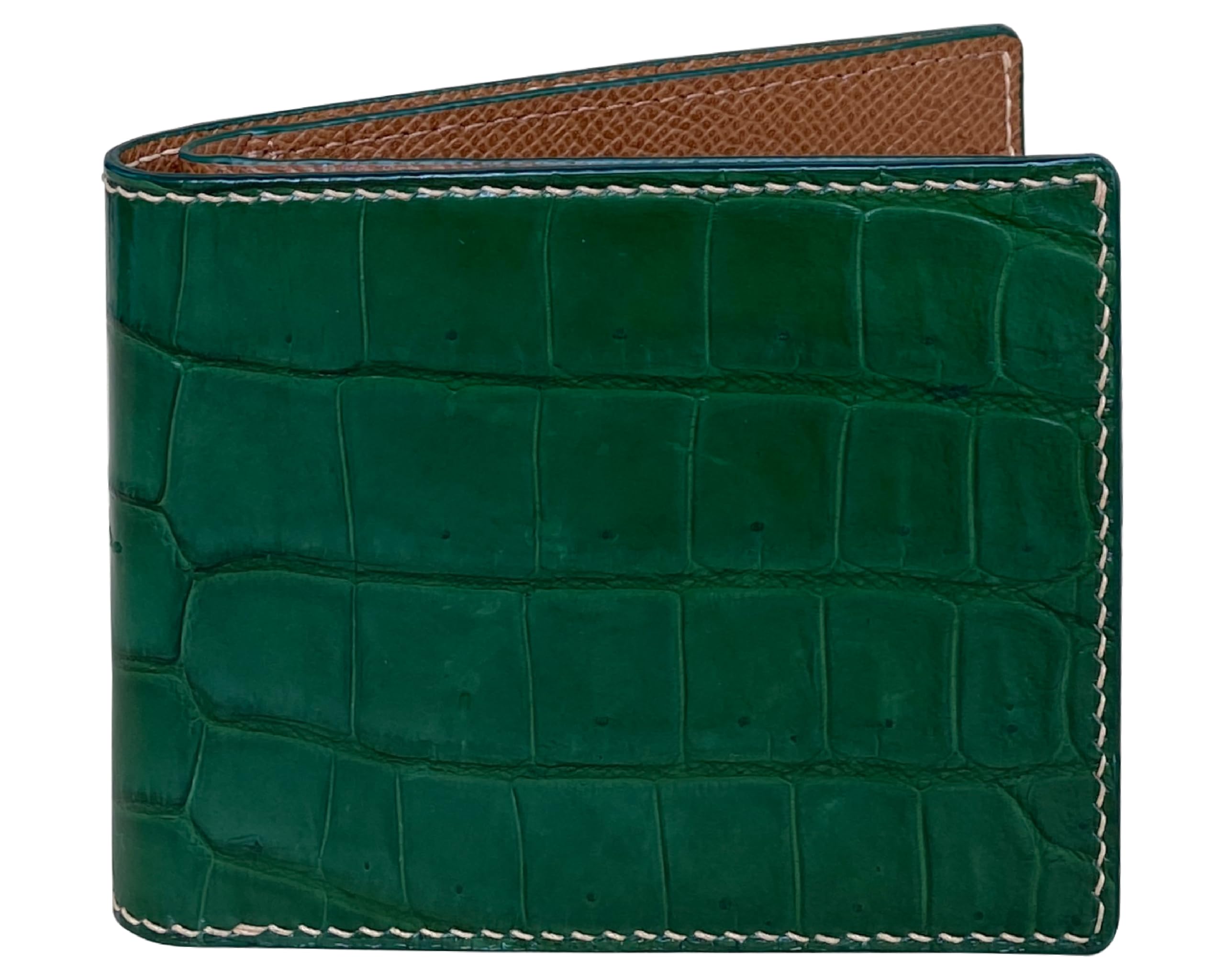 HATA Green Bifold Leather Wallet for Men, Slim Minimalist Exotic Wallet, Hand-Stitched RFID Blocking Leather Wallets, Handmade Gift for Birthday, Anniversary, Father’s Day VINAM-87