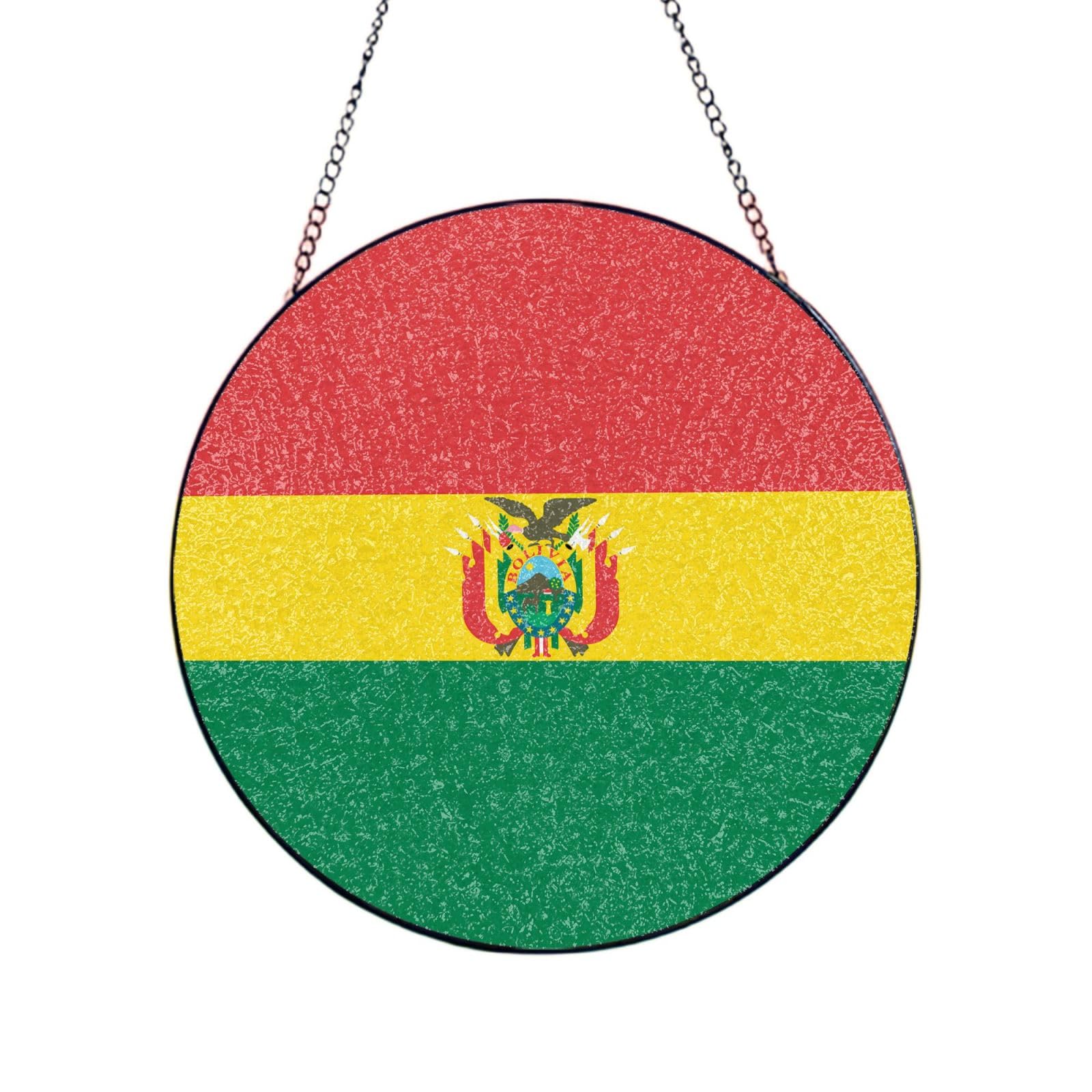 Phayah Flag Of Bolivia Print Glass Window Hanging Sun Catchers Suncatcher Decor For Birthday For Home Garden Porch 6in（15cm）