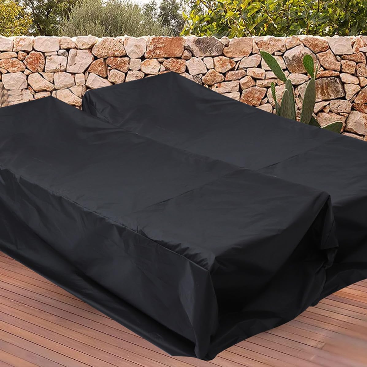 Copertura per Lettino Prendisole 2pezzi in Poliestere Nero e Anti-uv per Esterno Protezione da Polvere e Umidità