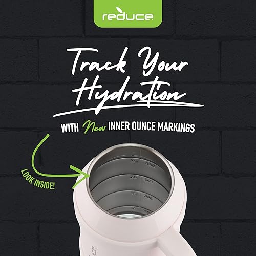 Miniatura 4 de REDUCE Vaso reutilizable de 32 onzas con asa, botella de agua de acero inoxidable aislada para el hogar, gimnasio u oficina, popote o tapa abatible