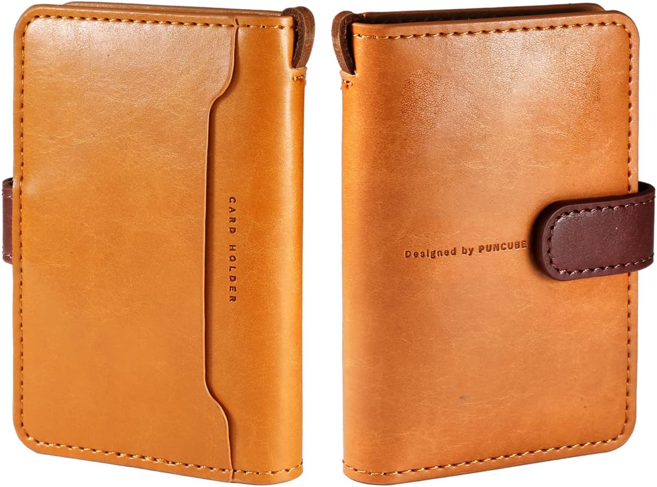 puncube minimalist wallet with key holder and phone stand rfid blocking wallet for men and women (orange)