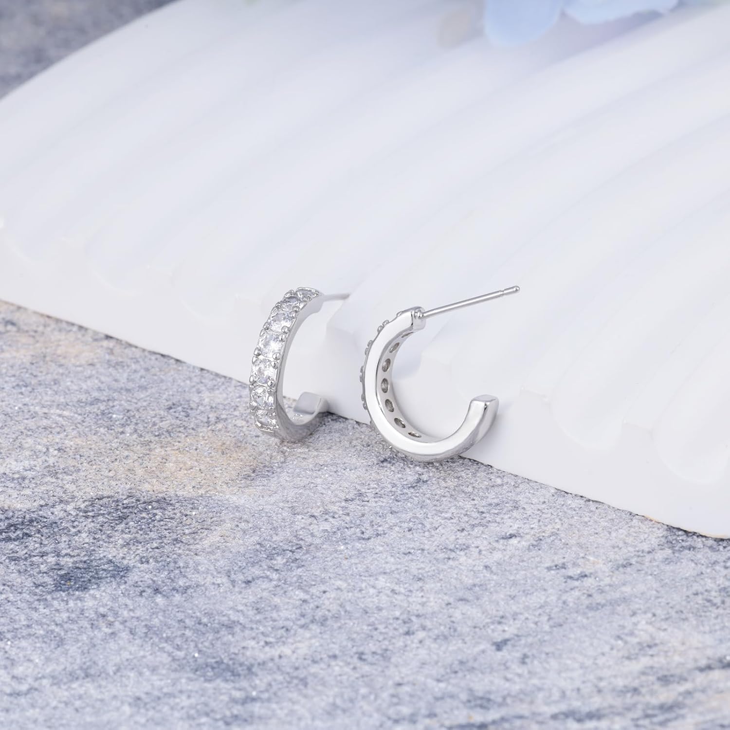 Sterling Silver Open Hoop Earrings for Women Hypoallergenic Cubic Zirconia Half Hoop Earrings Sparkly Jewelry Gift - Image 4