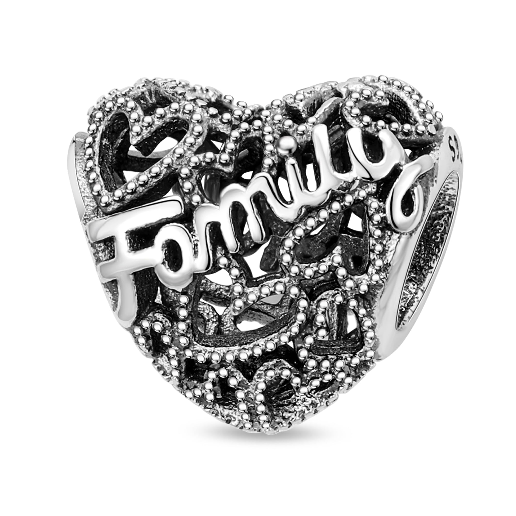 LMLMECREA Herz Charms Anhänger 925 Sterling Silber - Familie Charm für Europäische Armbänder - Geschenk für Frauen