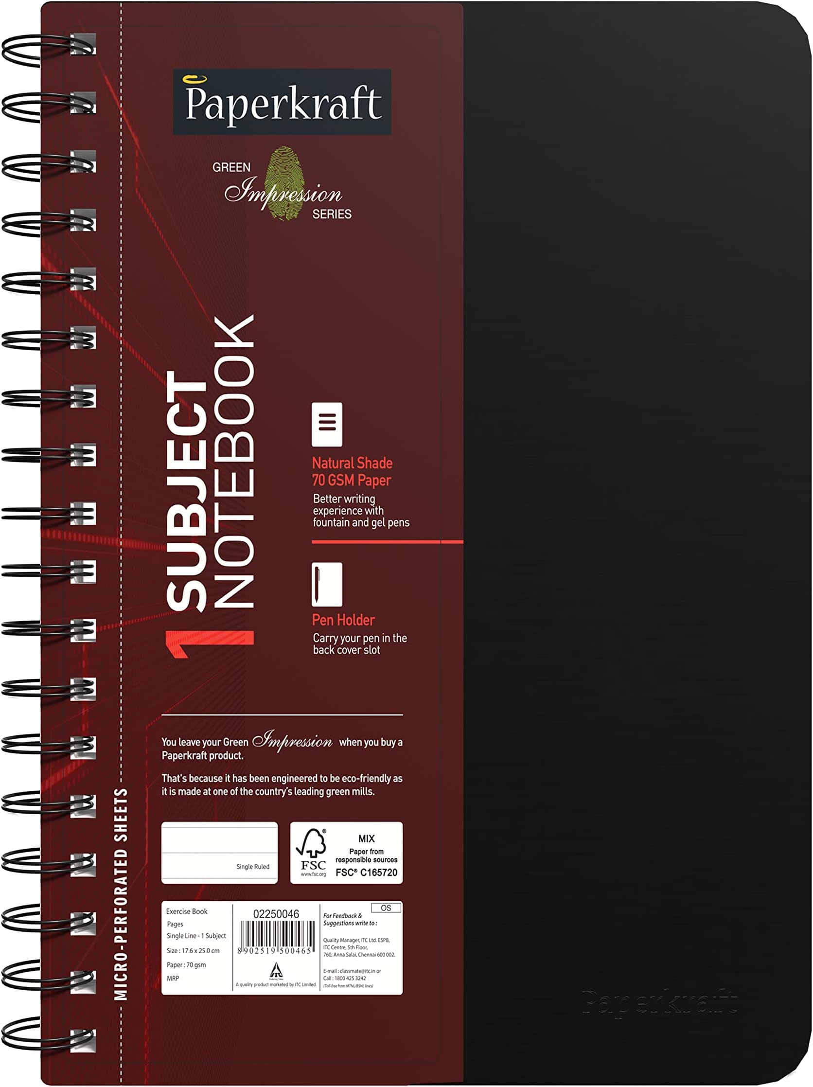 Green impression 1 Subject WIRO binding Notebook - Single line, 160 pages, 176 mm x 250 mm