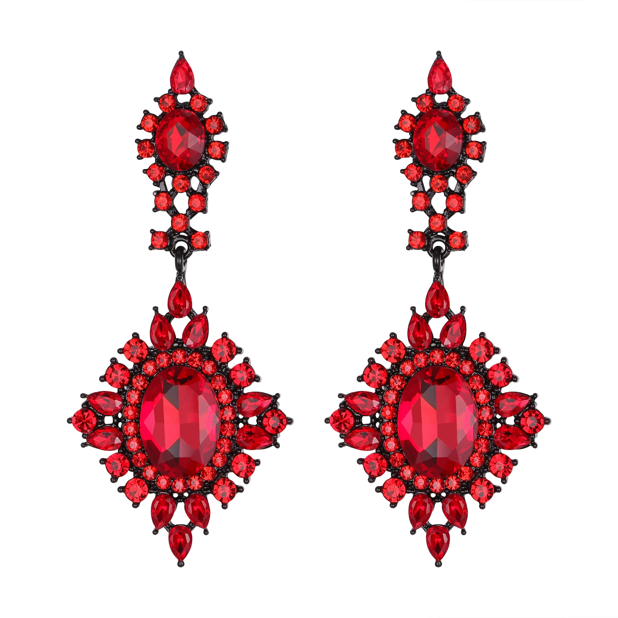 EVER FAITH Bridal Oval Crystal Dangle Earrings, Rhombus Stunning Art Deco Chandelier Pierced Earrings for Women