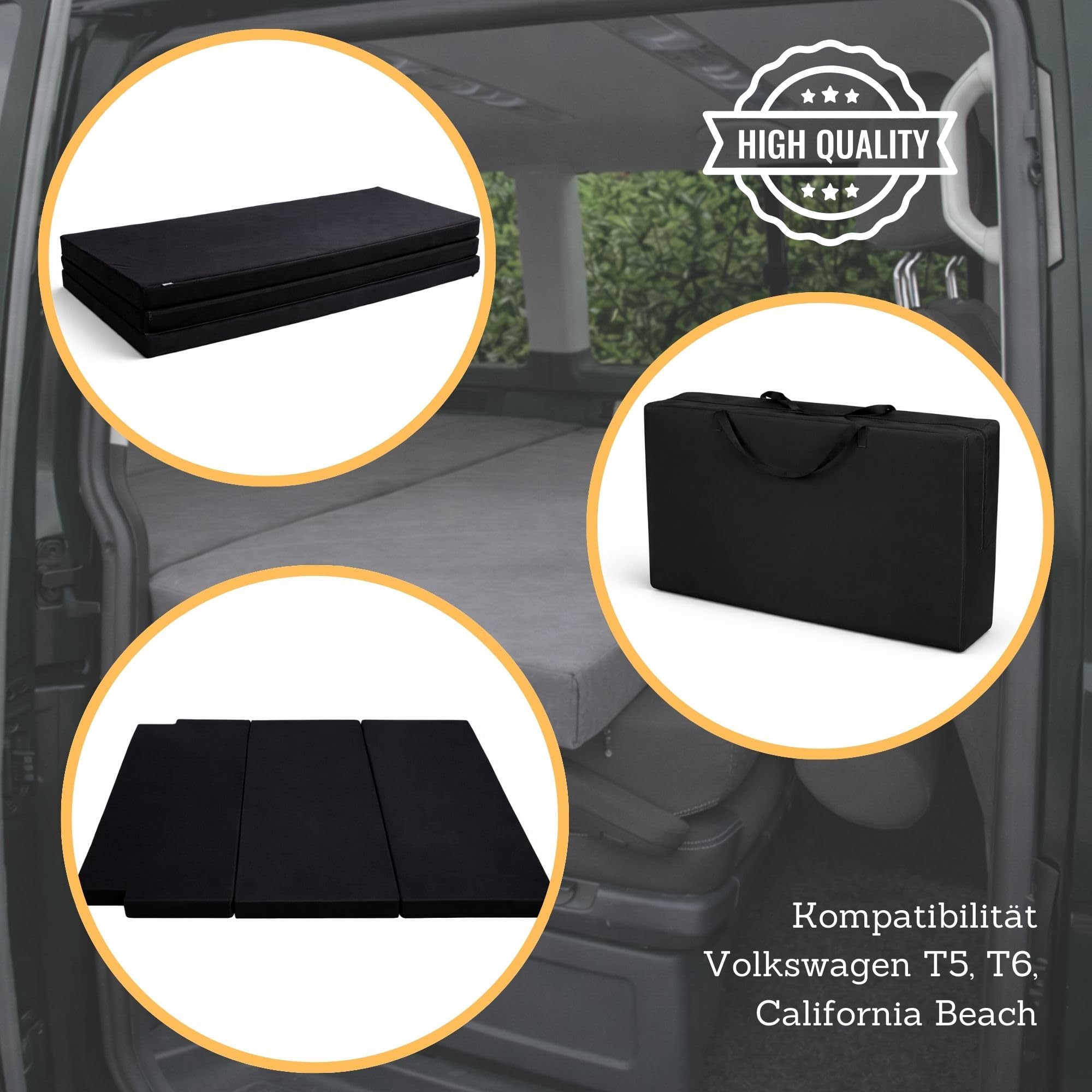 GoldenGroup Auto Matratze 200x150 cm für VW T6,T5 California Beach – Faltbare Camping Klappmatratze – 6/8/10 cm, Memory Foam optional – Baumwolle, Velvet,Air-Flow Bezug