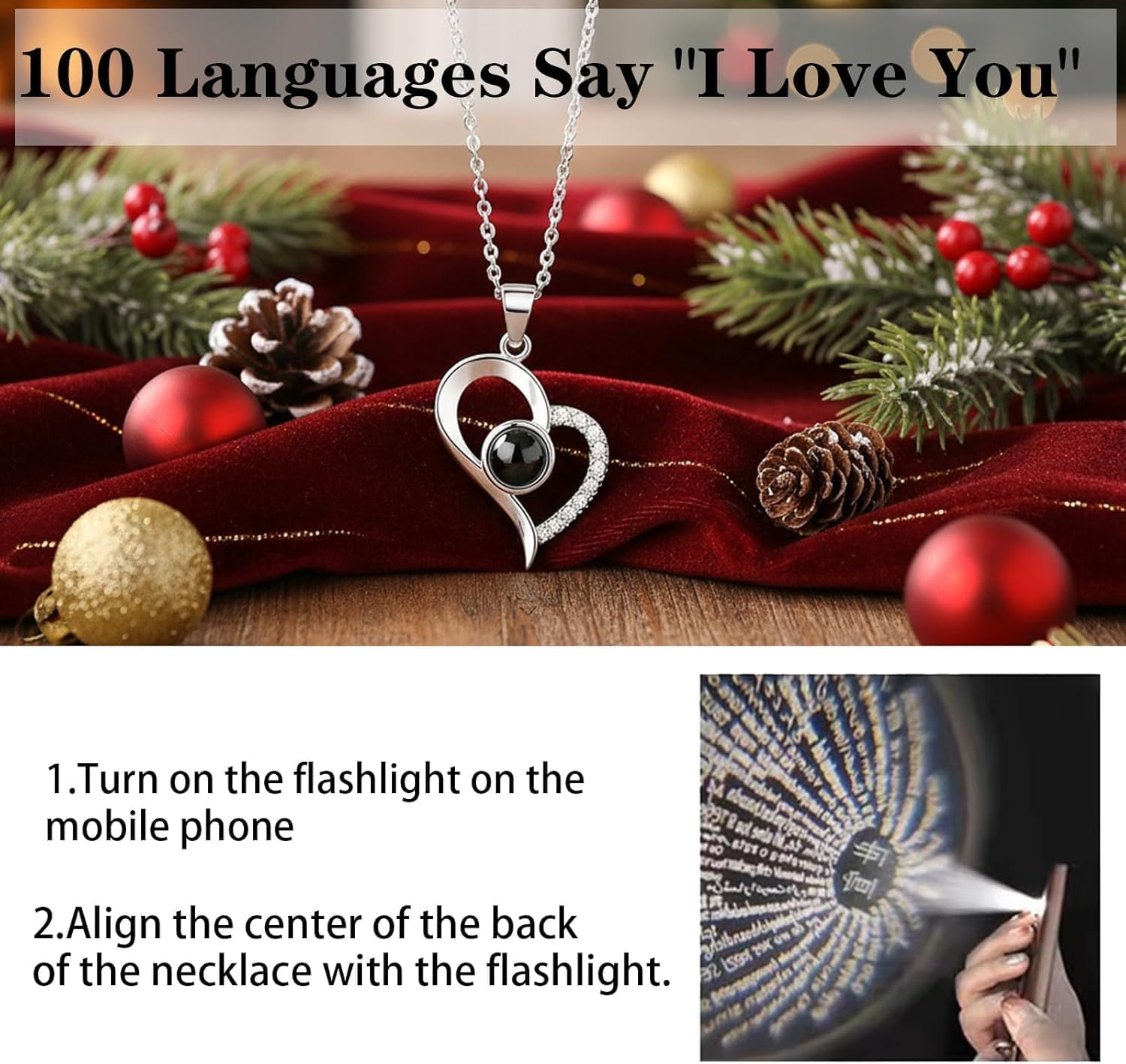 Preserved Real Rose with Heart Necklace I Love You in 100 Languages,Romantic Valentine's Day Gifts for Her, Christmas Gifts for Wife, Mother's Day, Birthday Gifts，Anniversary Gifts for Girlfriend
