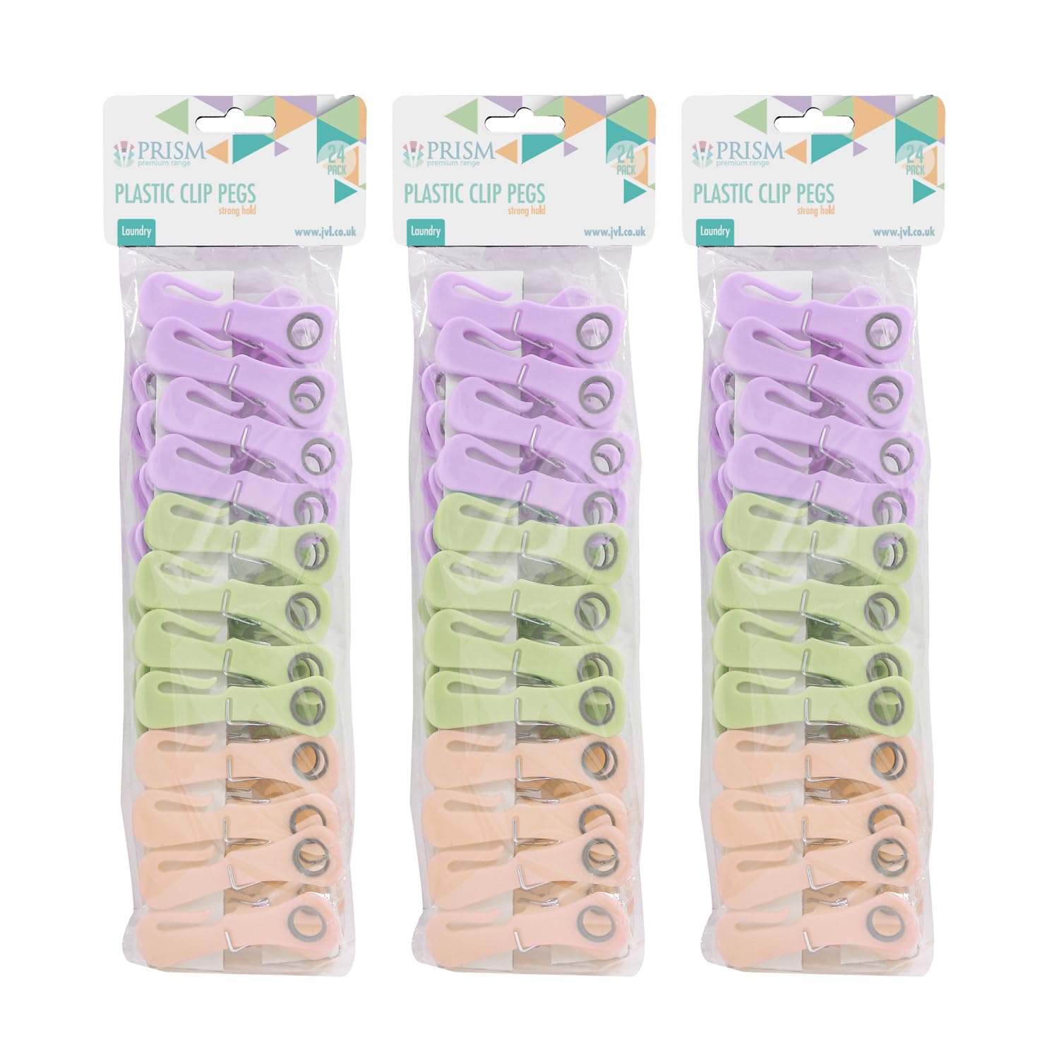 JVL 24 Pack Plastic Clip Clothes Pegs – Pack of 3 (72 Total) – Assorted Colours