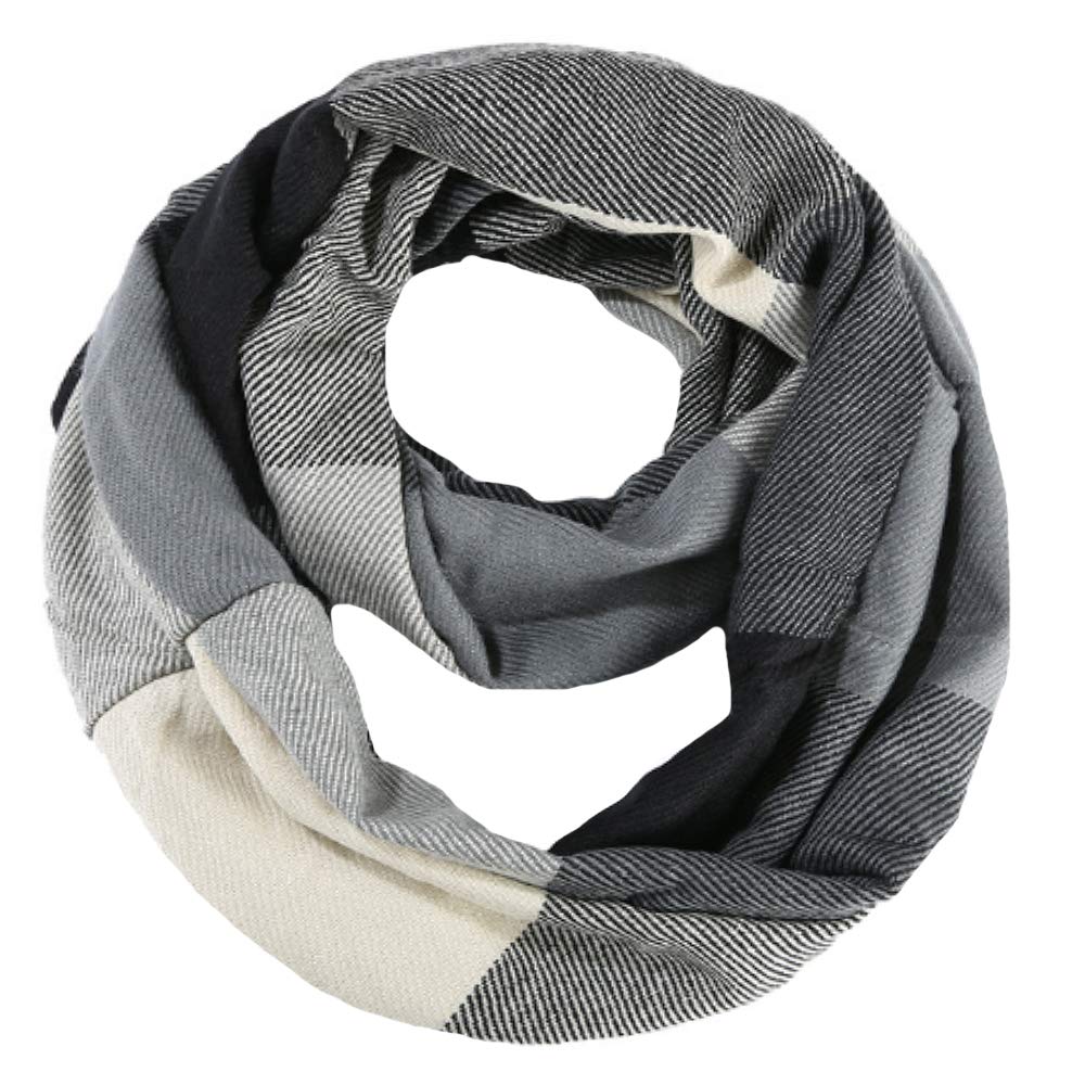 LA HAUTE Women's Checkered Infinity Loop Scarf with Zipper Pocket Secret Hidden Pocket Travel Cashmere Snood Shawl