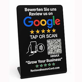 Bewertung NFC & QR Ständer/Display/Sign für Google (schwarz) – programmierbares Tap & Scan-Schild für Unternehmen, Salons, Geschäfte, Restaurants