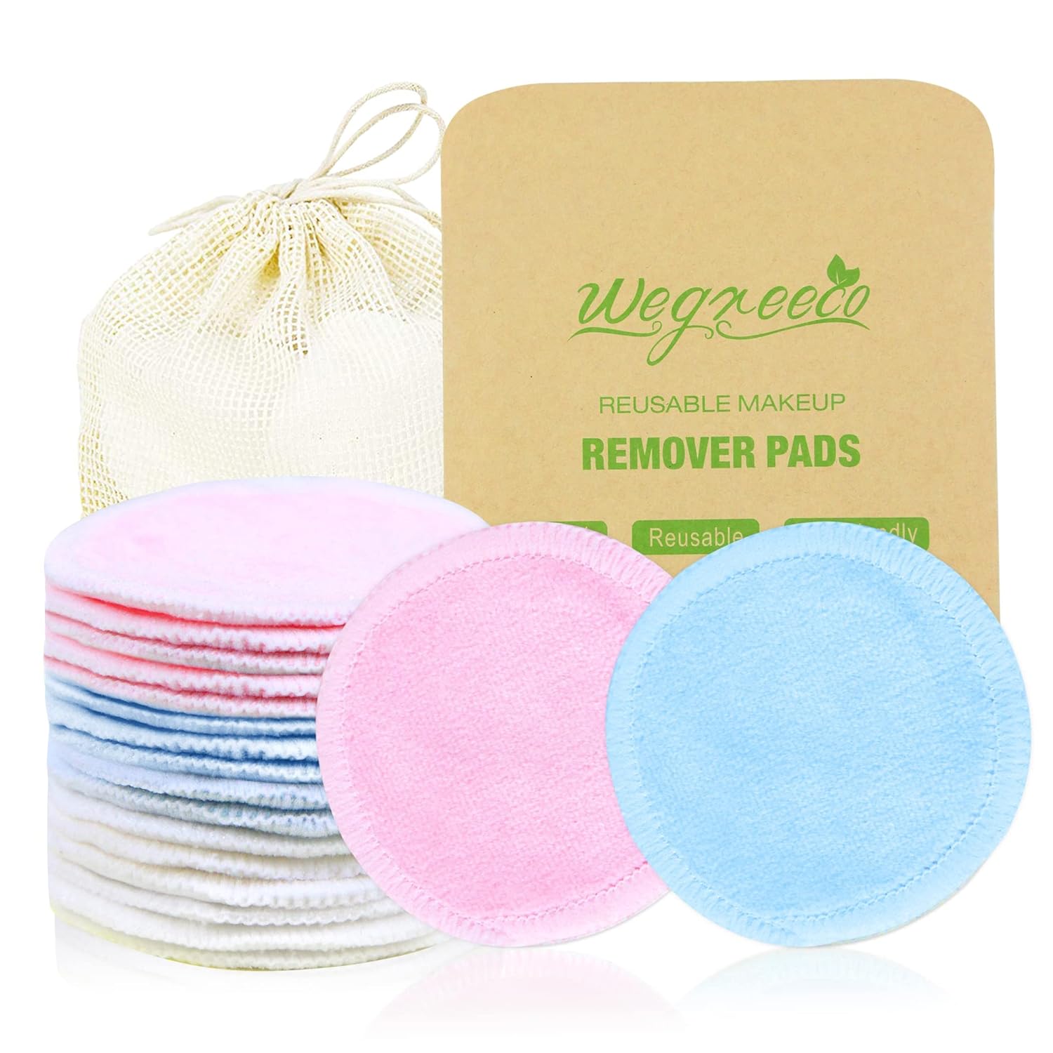 Wegreeco Reusable Cotton Rounds – Makeup Remover Pads for All Skin Types – Cotton Cloth for Removing Makeup – Dog Eye Wipes Tear Stain Remover (Velour, 3 Color)