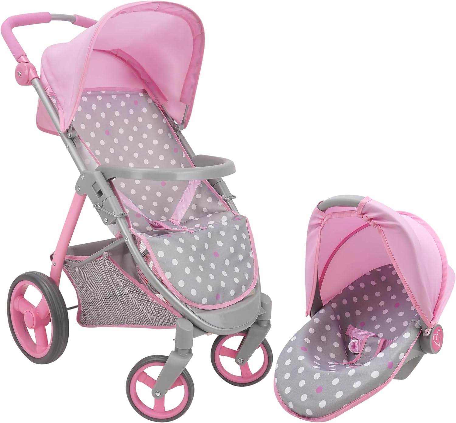 509 Crew: Cotton Candy Pink: Doll Travel System - Pink, Grey, Polka Dot -for Dolls Up to 18