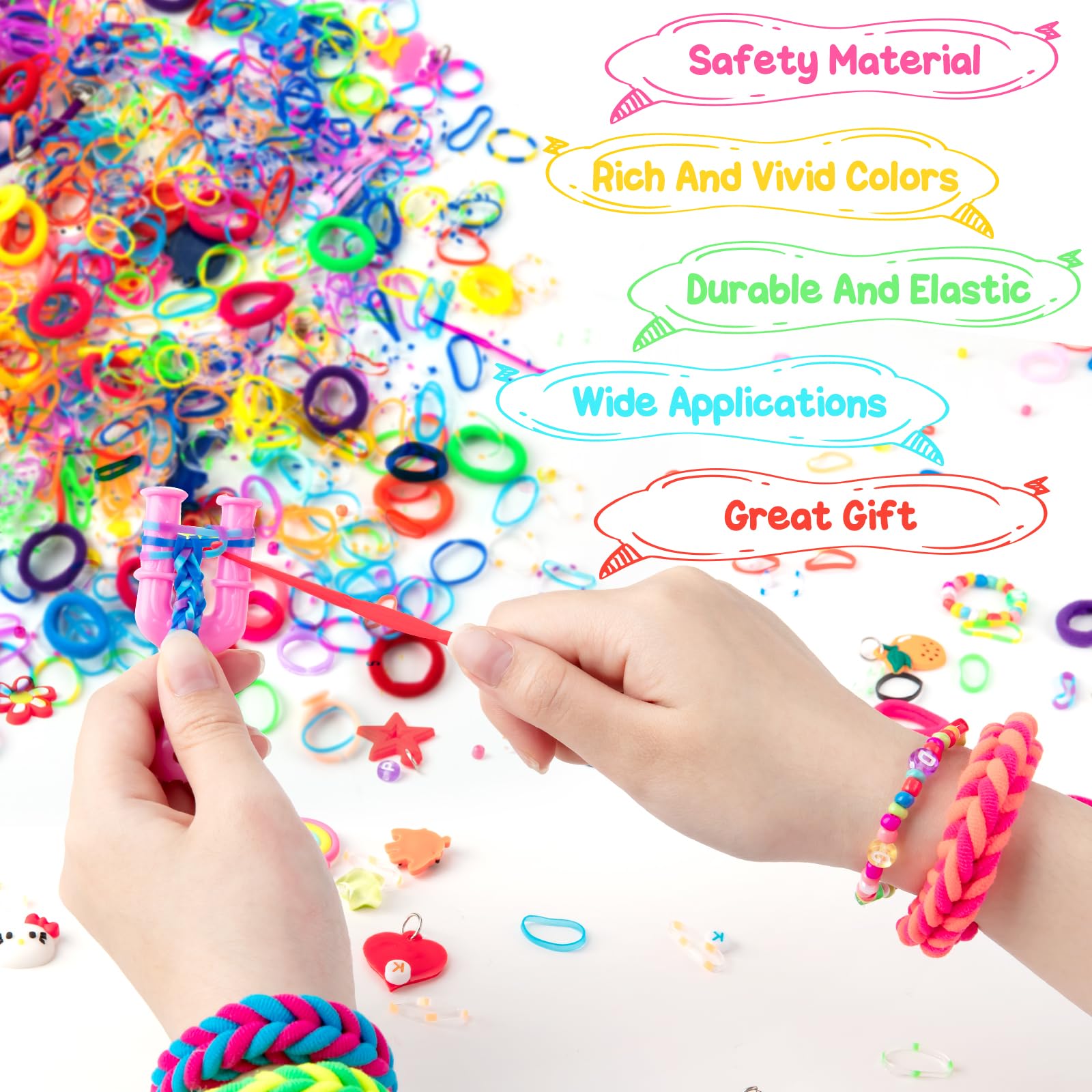 SLEMAKO 18000+ Elastici Per Braccialetti, 20 Colorati Gomma Kit Per Fare Braccialetti Kit Con Perline, Fai Da Te Bambina Elastici Di Gomma Bracciale Giochi Natale Regalo Per Bambini Ragazza Ragazzi