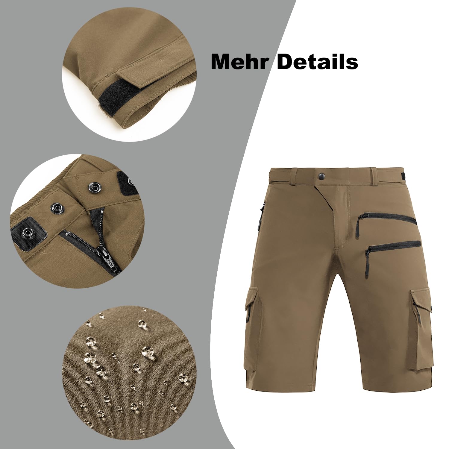 Hiauspor Pantalones cortos para hombre, verano, ligeros, de secado rápido, con 5 bolsillos, bermudas cargo, pantalones de senderismo, deporte, chino, trekking, exterior, MTB, pantalones cortos,