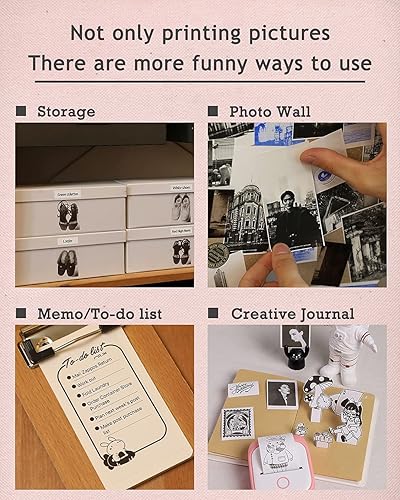 Miniatura 6 de Memoqueen T02 - Impresora fotográfica térmica de bolsillo con papel térmico rosaamarilloazul papel de color no adhesivo 2087in x 213ftrollo texto