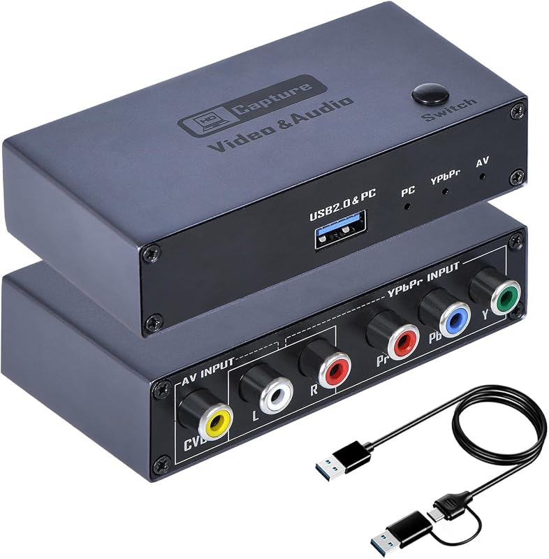 2026 Upgraded VHS RCA YPbPr to Digital Converter, 1080P 60Hz Component Composite Audio Video to USB Video Capture Card for VHS VCR DVD PS2 Wii N64, Compatible with Windows Mac Linux Android
